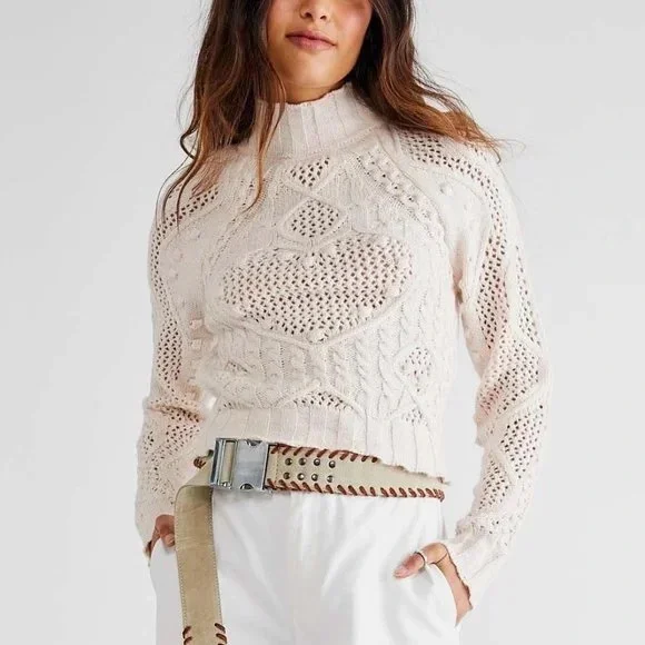 Free People Reina Cable Pullover - NEW - Picture 1 of 9